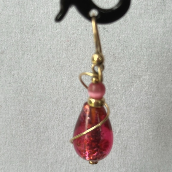 Pink Glass Tear Drop Earrings - Picture 5 of 8
